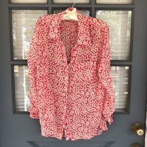 Vintage DVF Diane Von Furstenberg Red White Abstract Floral Blouse Size 10